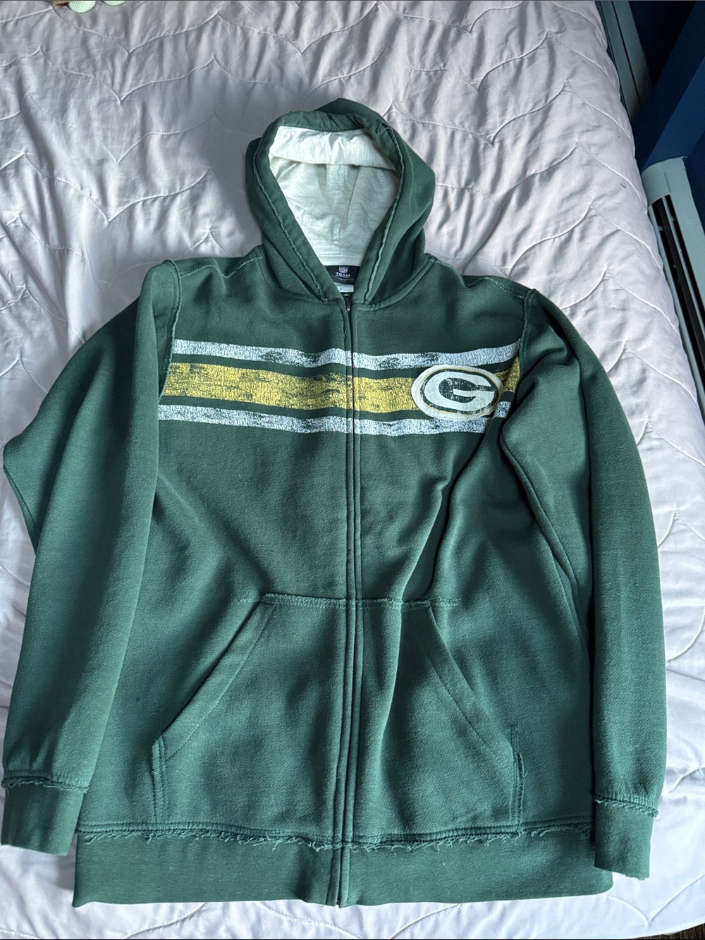 NFL Green Full-Zip Hoodie w/Yellow & White Stripes Youth 10/12 fits like 16/18
